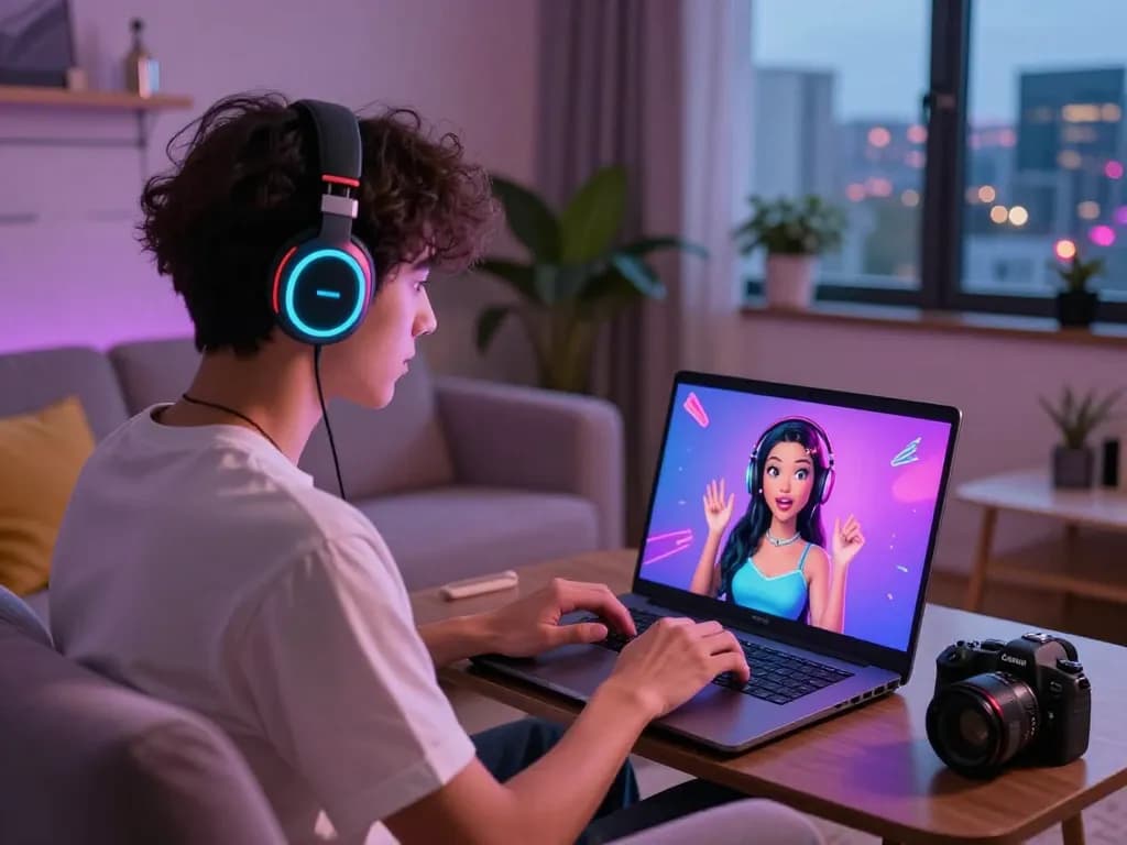 Engaging ai porn chat in a modern apartment, showcasing interactive AI character.