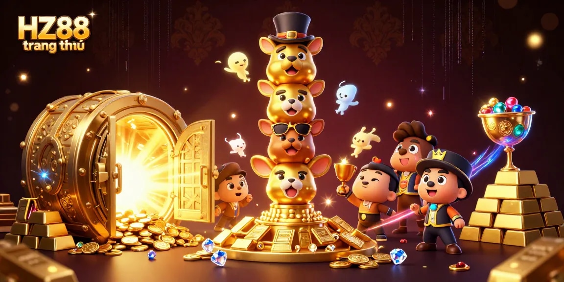Play games at HZ88 trang chủ with vibrant casino elements and a golden totem scene.
