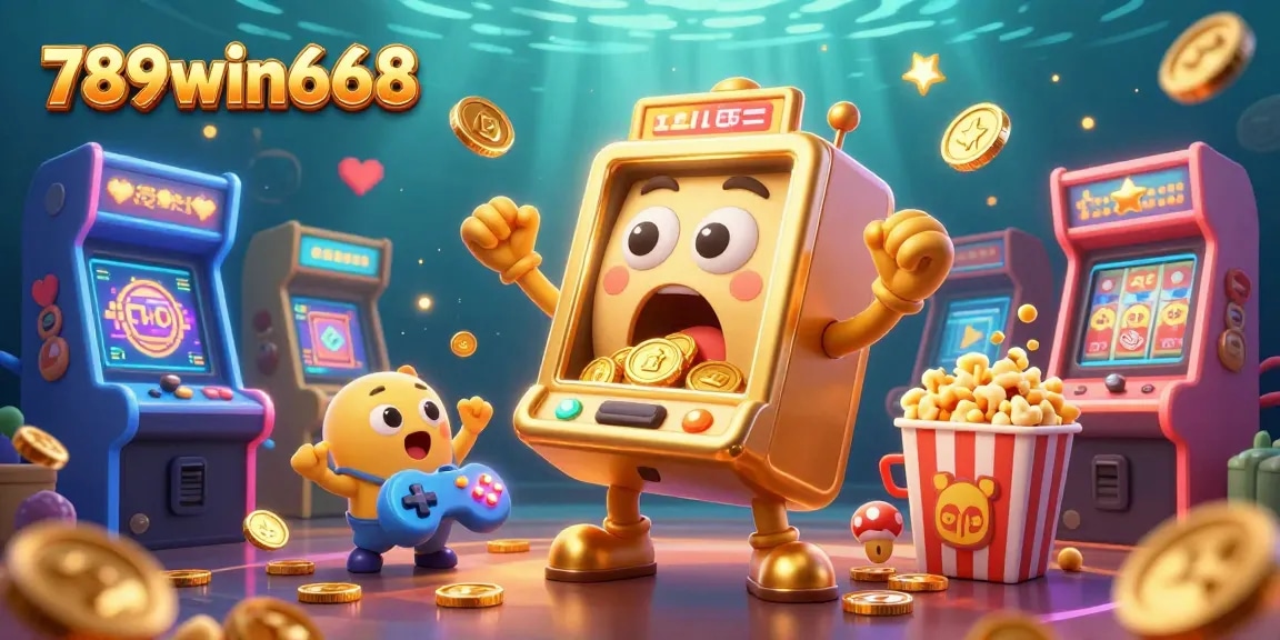 Experience the excitement of 789win668 with a lively slot machine scene showcasing jackpots and coins.