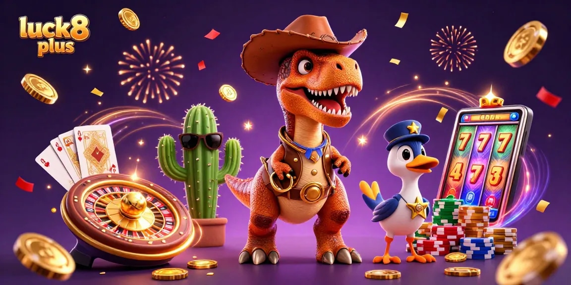 Experience thrill with luck8 plus in a vibrant 3D casino scene filled with action-packed game elements.