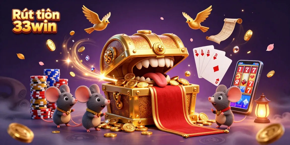 Experience Rút tiền 33win with captivating casino elements in a vibrant 3D illustration.