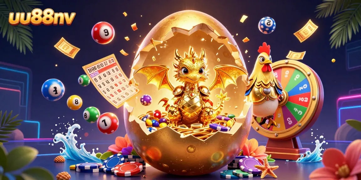 Engage with the vibrant gaming world of uu88nv, featuring a golden dragon and a treasure of poker chips.