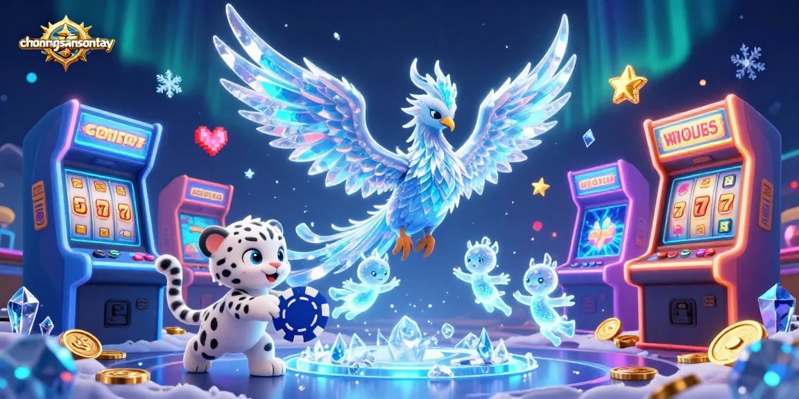 Play and win at chonongsansontay with a dynamic 3D casino scene featuring an ice phoenix and playful elements.