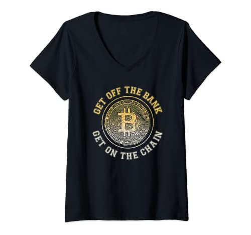 Mujer Bitcoin BTC Bank Run Bank Colapso Crypto HODL Blockchain Camiseta Cuello V