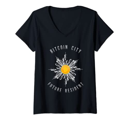 Mujer Bitcoin City EL Salvador Moneda Crypto Camiseta Cuello V