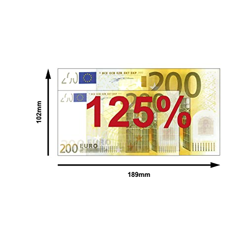 Scratch Cash 100 x € 200 Euro Money to Play (Tamaño Aumentado al 125% en comparación con el Dinero Real)