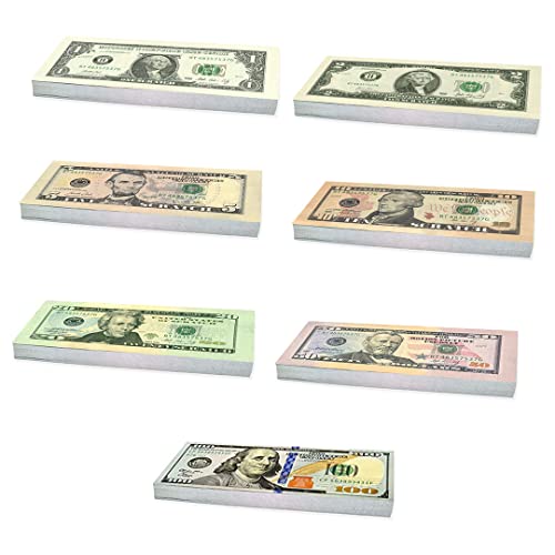 Scratch Cash Mini Bundle Dólares Dinero para Jugar (tamaño real) 175 Billetes - 7 juegos de 25 x $ 1, 2, 5, 10, 20, 50 y 100