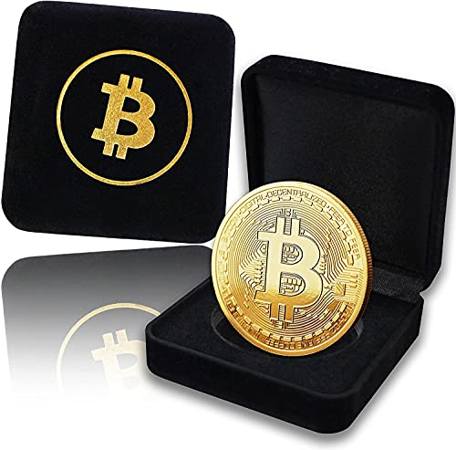 Bitcoin Moneda Fisica Bañada Oro 24K En Cofre De Terciopelo con Logo Dorado