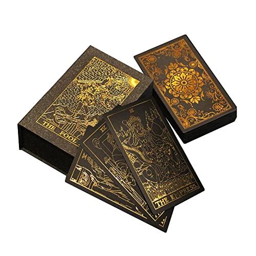 Gold Foil Tarot Flower Back Model Gold - 78 Card Fate Prediction Game Knight Paper Guide con guía adjunta Adecuada para Principiantes y Expertos.-Party Game