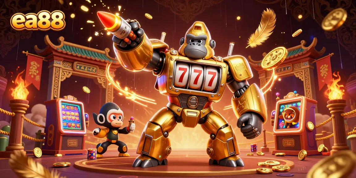 ea88 slots come alive with a golden gorilla mech and jackpot elements in action.