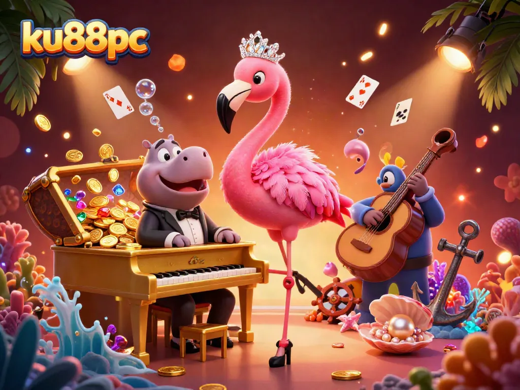 Experience the thrilling ambiance of ku88pc with a vibrant casino scene featuring animated characters.