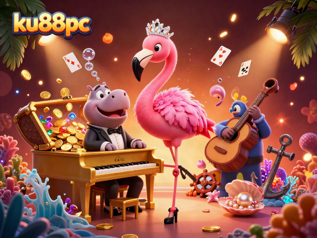 Experience the thrilling ambiance of ku88pc with a vibrant casino scene featuring animated characters.