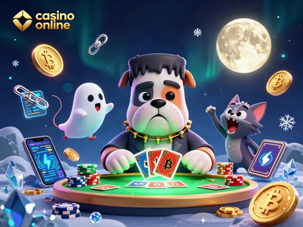 Juega en un casino online y gana con nuestro perro Frankenstein y su mesa de cartas.