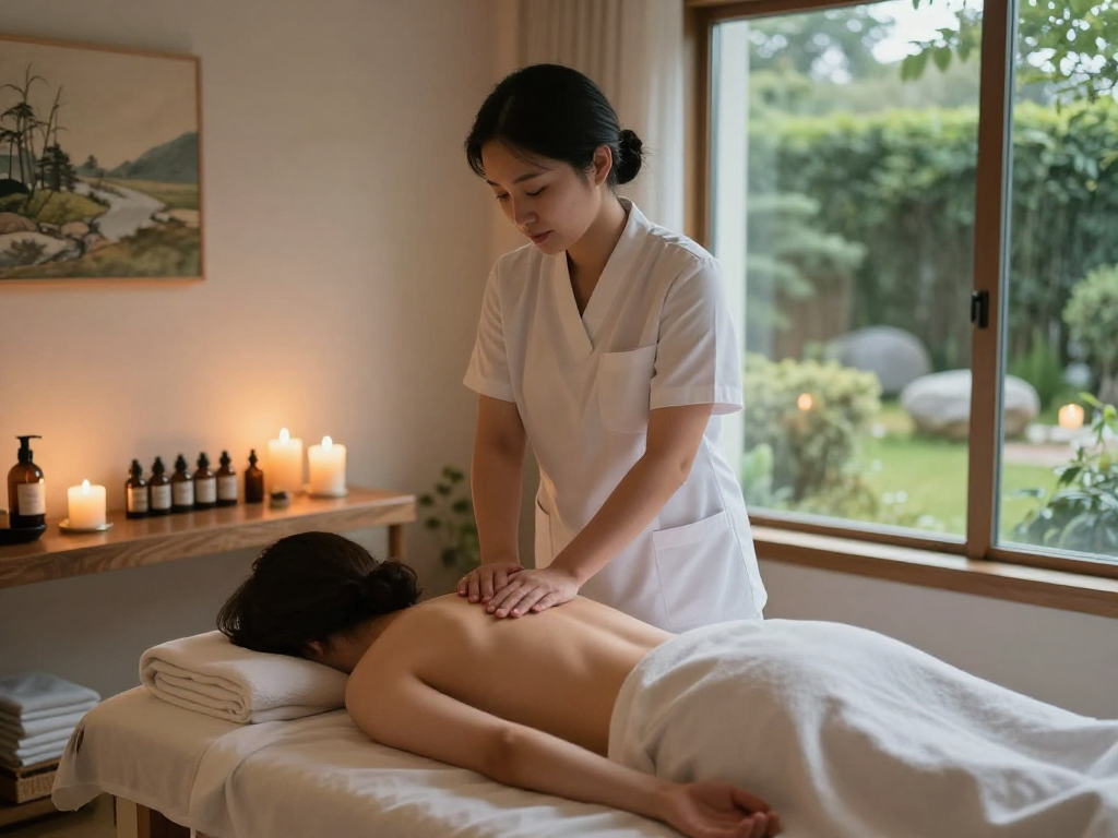 의정부출장안마 massage session in a calming therapy studio with soft lighting and essential oils