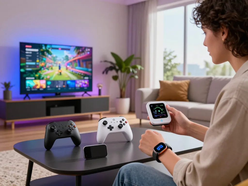 Explore the top 10 tech gadgets 2090 showcased in a modern living room filled with innovative devices and ambient lighting.