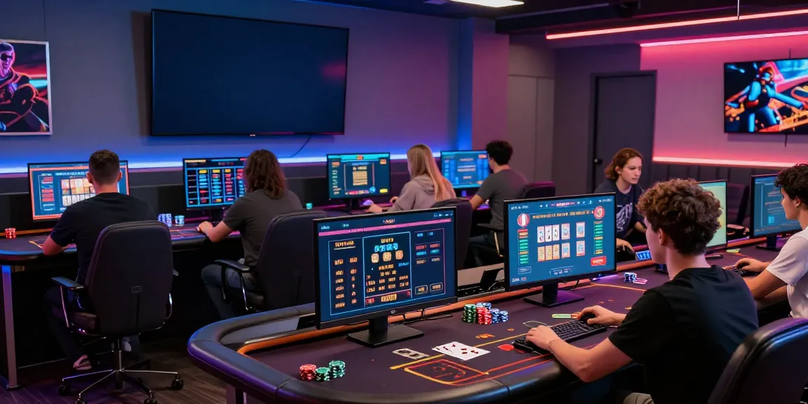 Diverse players immersed in online gaming at du88, showcasing intense gameplay and vibrant virtual casino atmosphere.