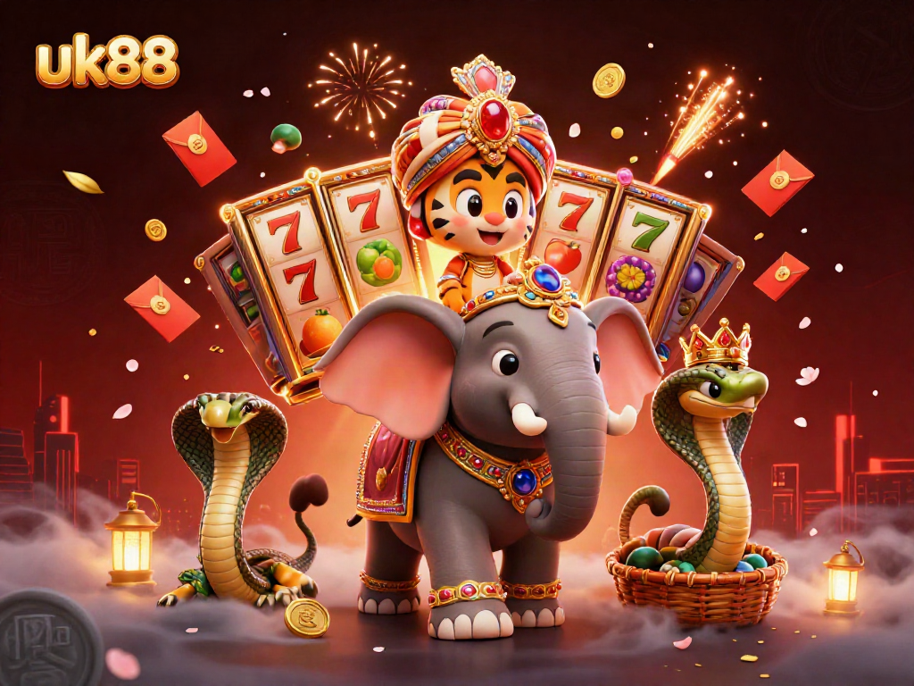 Experience the vibrant excitement of uk88 with the colorful characters and dynamic casino elements in this 3D rendering.