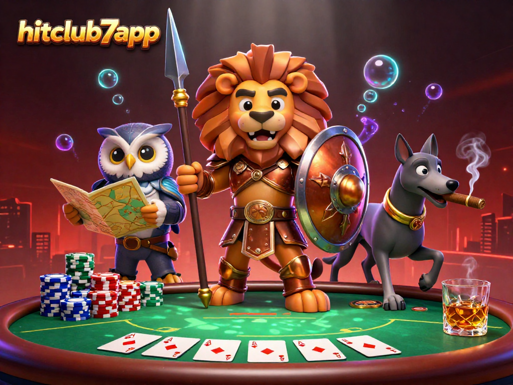 Hitclub7app: Engage in thrilling poker action with captivating characters and vibrant elements.