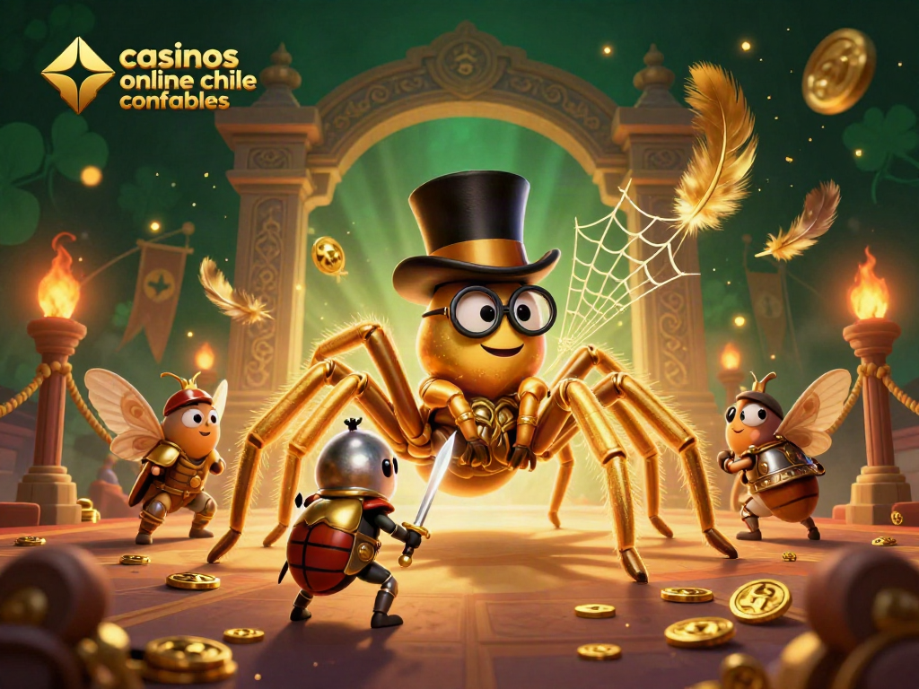 Juega y gana en casinos online chile confiables con tarántulas doradas y caballero en un entorno vibrante.
