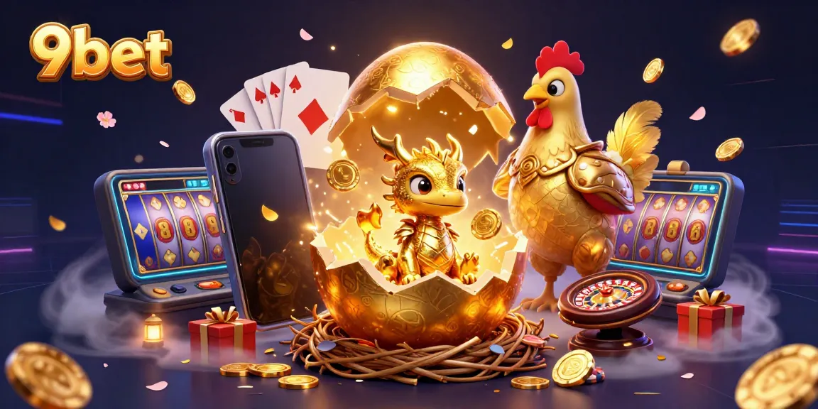 Engage with thrilling gaming action at 9bet through a vibrant scene featuring golden dragon treasures and gaming elements.