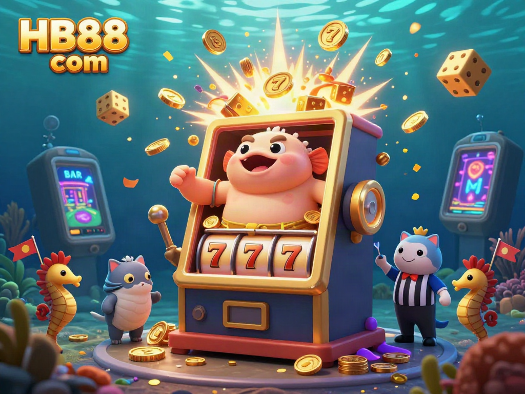 Win big at HB88 com with vibrant underwater casino action featuring slot machines and lively characters.