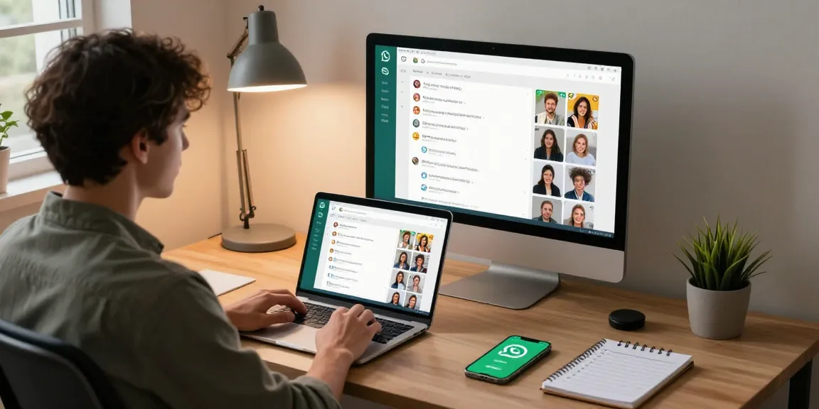 Engaging with WhatsApp電腦版 in a modern home office setup.