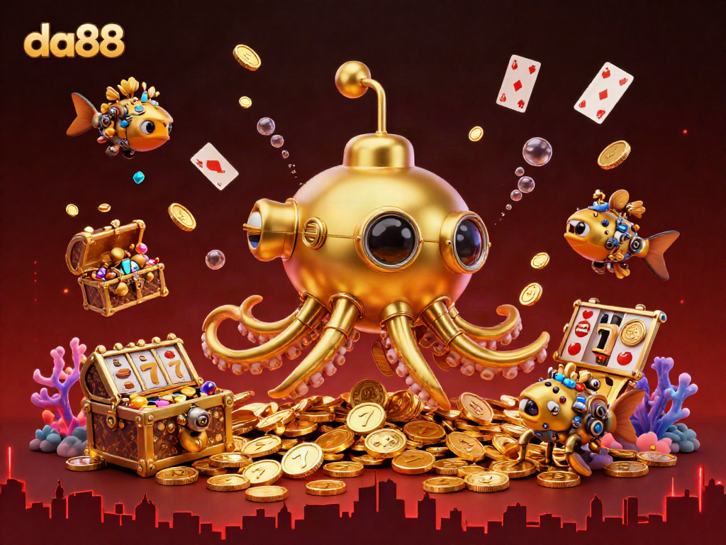 Win big with da88 in this colorful underwater scene filled with treasures and gaming excitement.