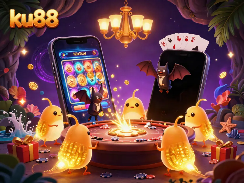 Engage with ku88's vibrant casino scene, where bioluminescent glowworms illuminate exciting gaming elements.