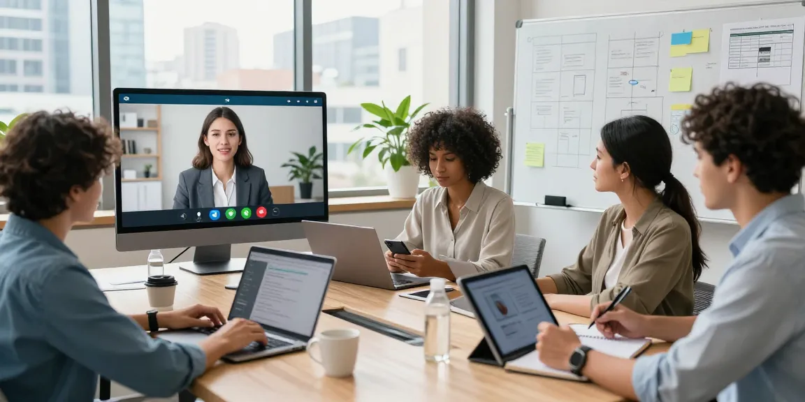 Collaboration on Telegram网页版 in a modern office workspace with a diverse team.