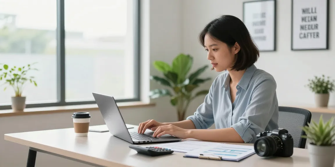 Calculating cálculo hipoteca in a modern home office setting with laptop and financial documents.