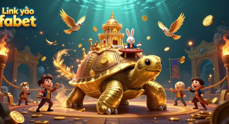 Experience the excitement of Link vào fabet with a vibrant casino scene featuring a golden tortoise.