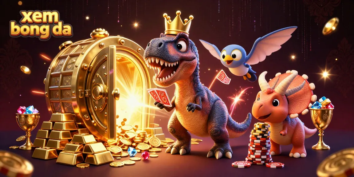 Xem bong da effortlessly combines fun and strategy with this vibrant T-Rex and triceratops casino illustration.