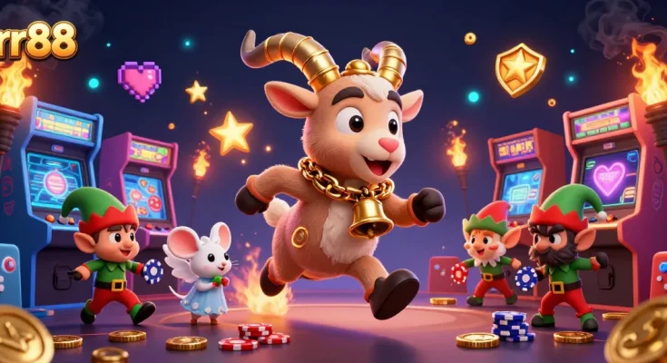 Experience thrilling gameplay at rr88 with a festive Krampus goat in a vibrant casino scene