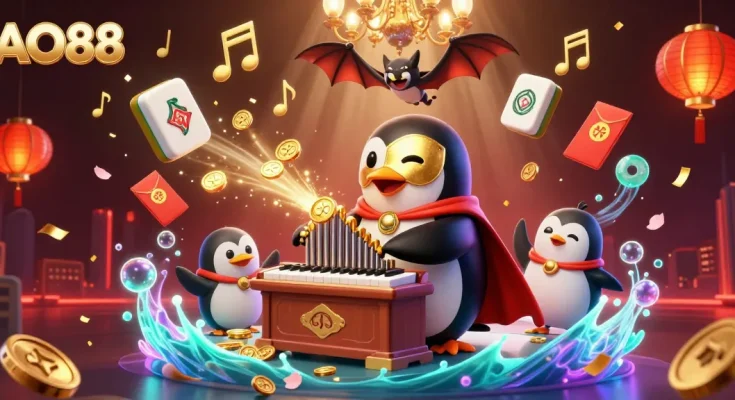 Experience AO88's thrilling casino scene with vibrant characters and dynamic game elements.