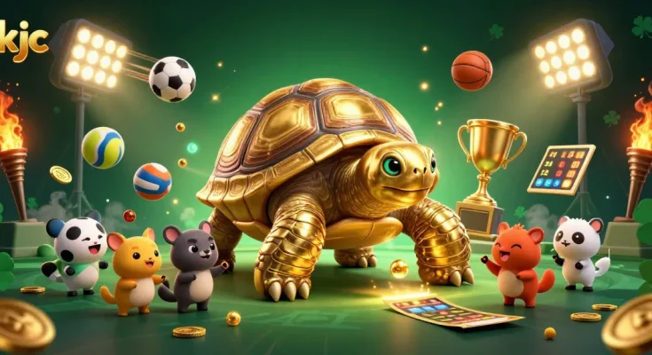 Experience thrilling gambling excitement with KJC's colossal tortoise pinball machine, exciting sports betting elements.