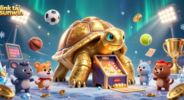 Join the excitement at link tải sunwin, where a golden tortoise transforms into a thrilling pinball machine in a vibrant casino scene.