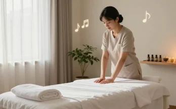 Tranquil massage therapy room featuring elements for 성남출장마사지, creating a calming atmosphere.