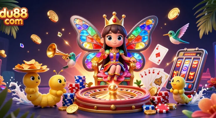 Experience the allure of du88 com with vibrant characters and casino elements in this 3D illustration